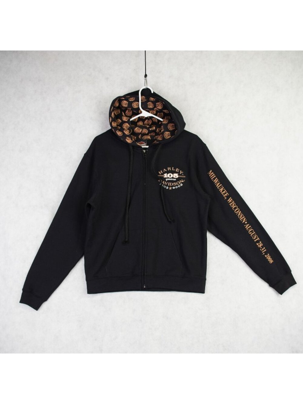 Harley-Davidson 105th Anniversary Black Zip Hoodie XL 2008 Milwaukee Graphics
